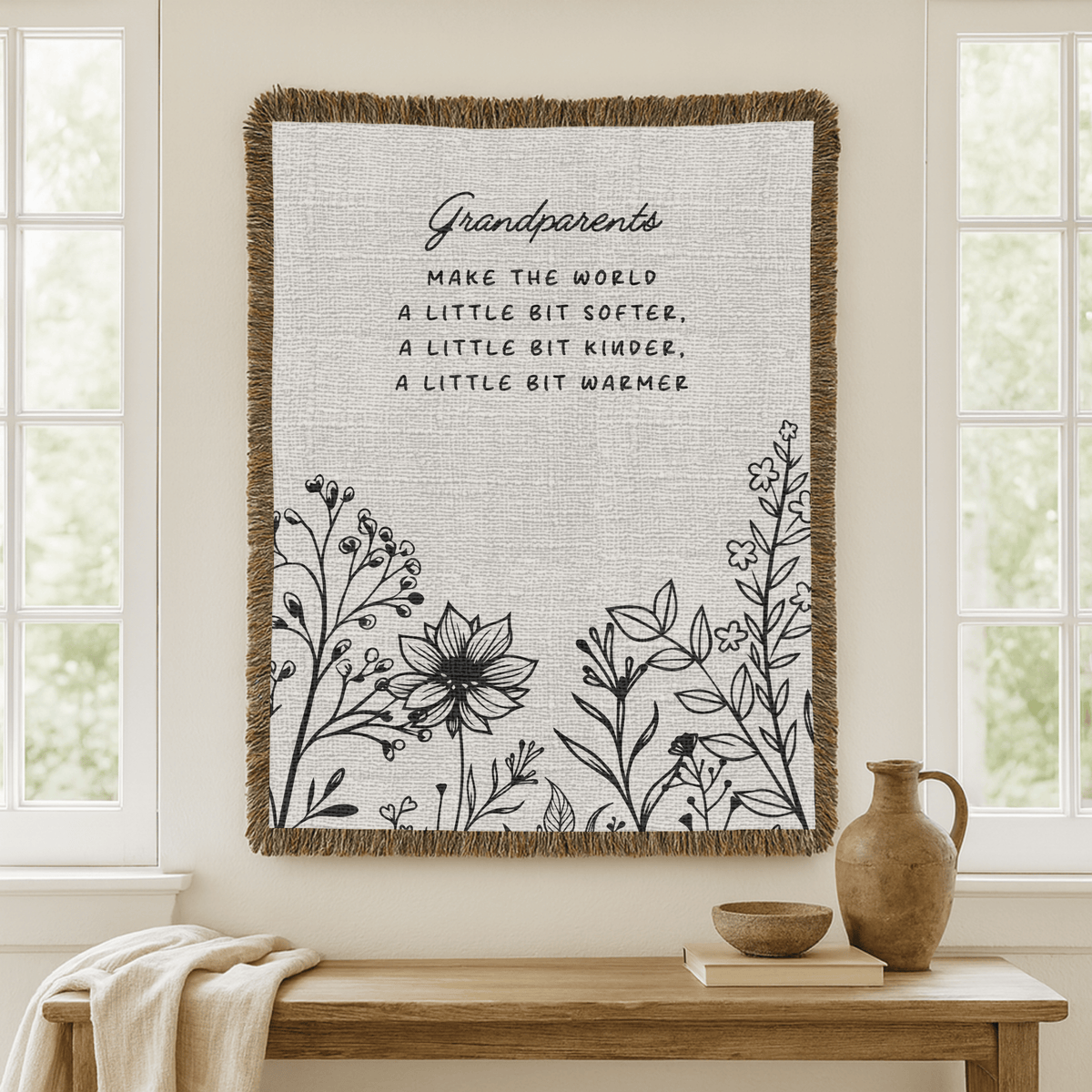 Grandparents Quote Woven Blanket, Gift for Grandma and Grandpa, Personalized Family Throw Blanket, Grandparent Appreciation Gift, Floral Keepsake