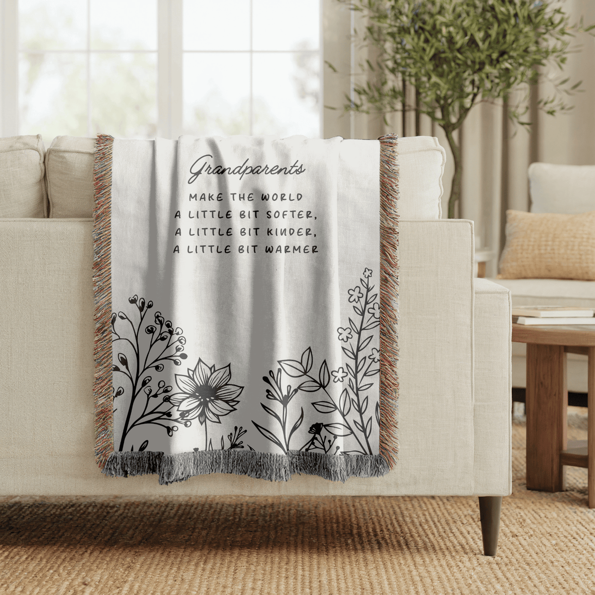Grandparents Quote Woven Blanket, Gift for Grandma and Grandpa, Personalized Family Throw Blanket, Grandparent Appreciation Gift, Floral Keepsake