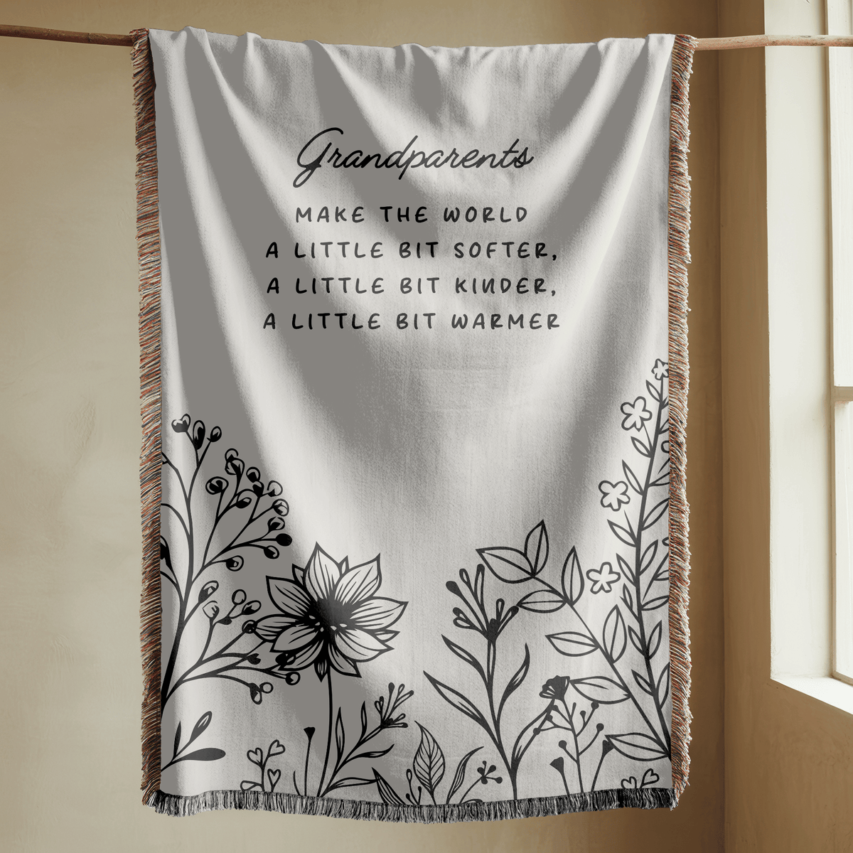 Grandparents Quote Woven Blanket, Gift for Grandma and Grandpa, Personalized Family Throw Blanket, Grandparent Appreciation Gift, Floral Keepsake