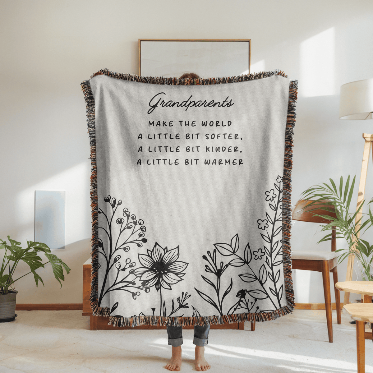 Grandparents Quote Woven Blanket, Gift for Grandma and Grandpa, Personalized Family Throw Blanket, Grandparent Appreciation Gift, Floral Keepsake