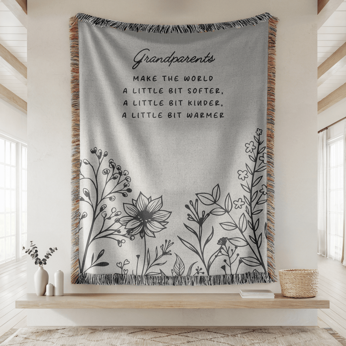 Grandparents Quote Woven Blanket, Gift for Grandma and Grandpa, Personalized Family Throw Blanket, Grandparent Appreciation Gift, Floral Keepsake