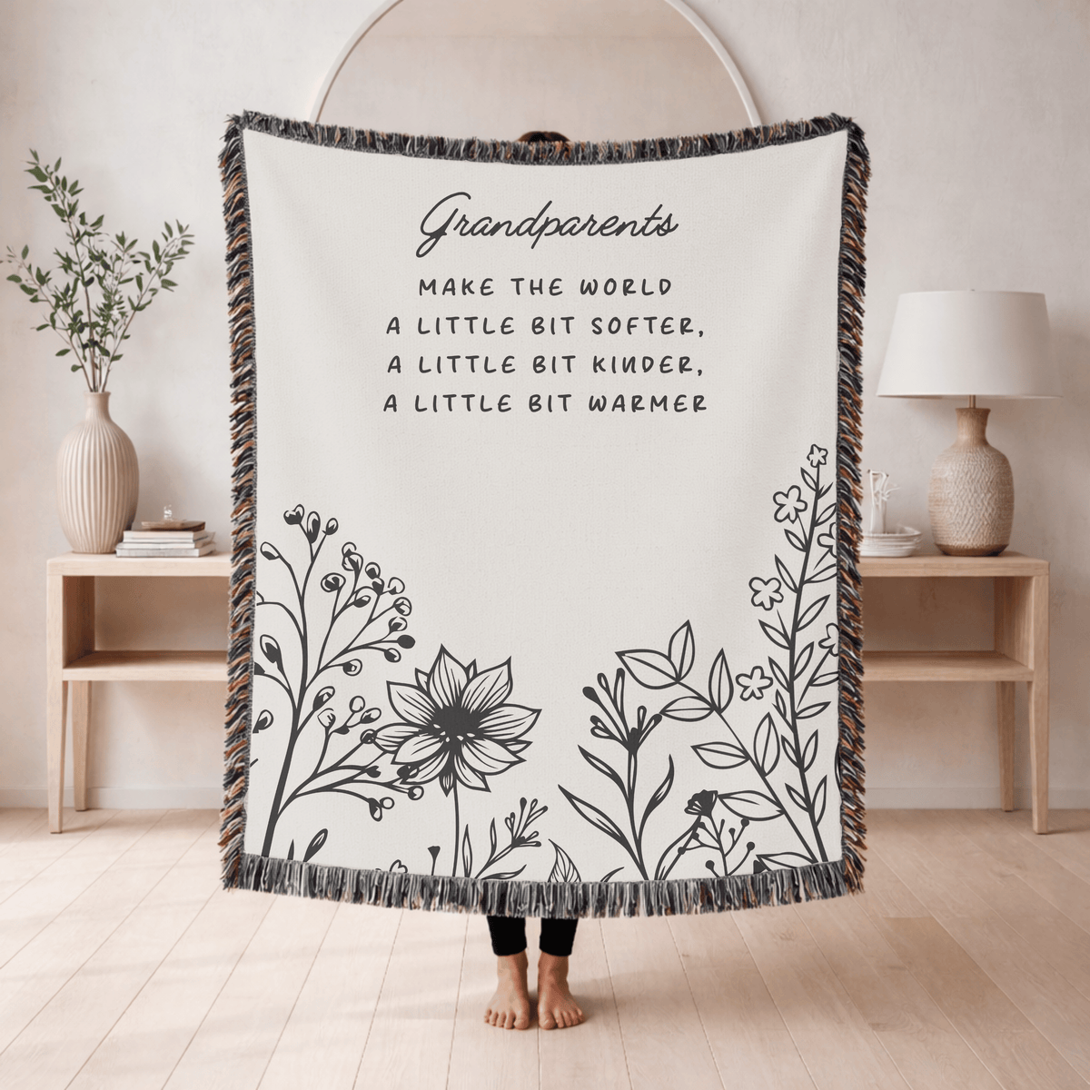 Grandparents Quote Woven Blanket, Gift for Grandma and Grandpa, Personalized Family Throw Blanket, Grandparent Appreciation Gift, Floral Keepsake