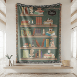Personalized Library Woven Blanket, Custom Book Lover Throw Blanket, Reading Nook Decor, Literary Gift for Reader, Cozy Bookshelf Blanket