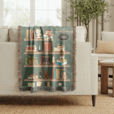 Personalized Library Woven Blanket, Custom Book Lover Throw Blanket, Reading Nook Decor, Literary Gift for Reader, Cozy Bookshelf Blanket