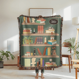 Personalized Library Woven Blanket, Custom Book Lover Throw Blanket, Reading Nook Decor, Literary Gift for Reader, Cozy Bookshelf Blanket