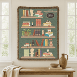 Personalized Library Woven Blanket, Custom Book Lover Throw Blanket, Reading Nook Decor, Literary Gift for Reader, Cozy Bookshelf Blanket