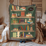 Personalized Library Woven Blanket, Custom Book Lover Throw Blanket, Reading Nook Decor, Literary Gift for Reader, Cozy Bookshelf Blanket