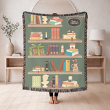 Personalized Library Woven Blanket, Custom Book Lover Throw Blanket, Reading Nook Decor, Literary Gift for Reader, Cozy Bookshelf Blanket