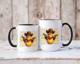 Good Repeating Slogan Cowboy Peanut Mug, Funny Western Office Joke Gift for Coworkers, Sarcastic Outlaw Ceramic Tea Cup with Dark Blue Handle