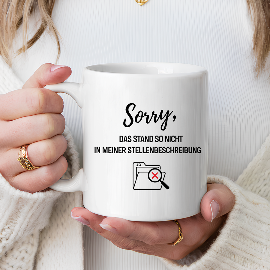 Sorry Das Stand So Nicht In Meiner Stellenbeschreibung Coffee Mug, Funny German Office Joke Gift for Coworkers, Sarcastic Job Description Ceramic Tea Cup with Pink Handle