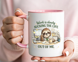 Work Is Slowly Sucking The Life Out Of Me Coffee Mug, Funny Sloth Office Joke Gift for Coworkers, Sarcastic Ceramic Tea Cup with Black Handle