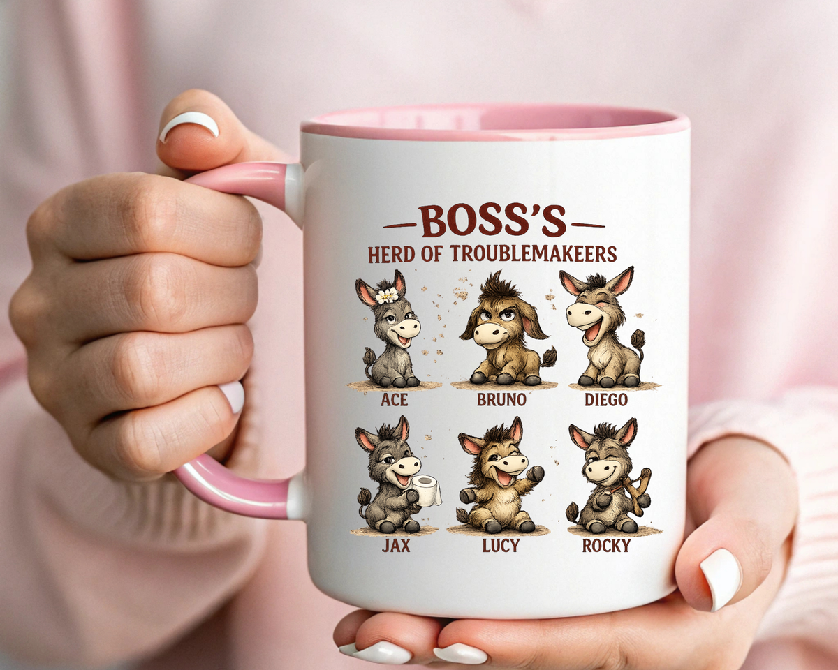 Boss's Guide to Troubleshooting Coffee Mug, Funny Office Joke Gift for Coworkers, Sarcastic Donkey Jackass Ceramic Tea Cup with Dark Blue Handle