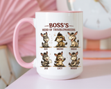 Boss's Guide to Troubleshooting Coffee Mug, Funny Office Joke Gift for Coworkers, Sarcastic Donkey Jackass Ceramic Tea Cup with Dark Blue Handle
