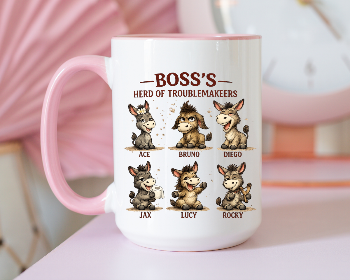 Boss's Guide to Troubleshooting Coffee Mug, Funny Office Joke Gift for Coworkers, Sarcastic Donkey Jackass Ceramic Tea Cup with Dark Blue Handle