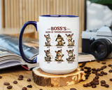 Boss's Guide to Troubleshooting Coffee Mug, Funny Office Joke Gift for Coworkers, Sarcastic Donkey Jackass Ceramic Tea Cup with Dark Blue Handle