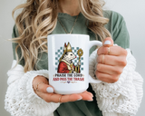 Praise the Lord and Pass the Trash Coffee Mug, Funny Opossum Pope Gift for Friends, Sarcastic Christian Possum Ceramic Tea Cup with Black Handle