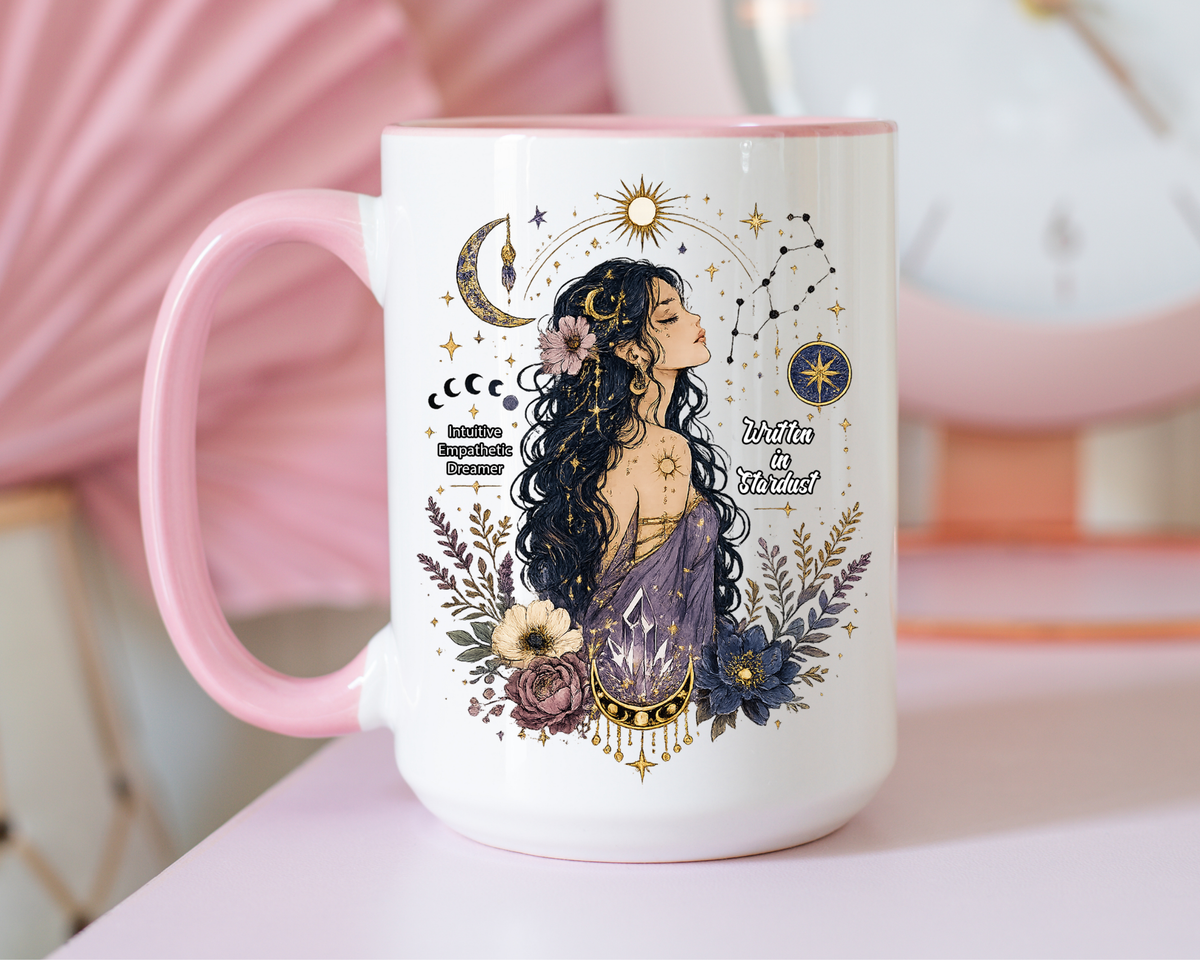 Intuitive Dreamer Astrology Coffee Mug, Mystic Woman Zodiac Mug, Written in Stardust Cup, Celestial Goddess Gift, Spiritual Coffee Mug