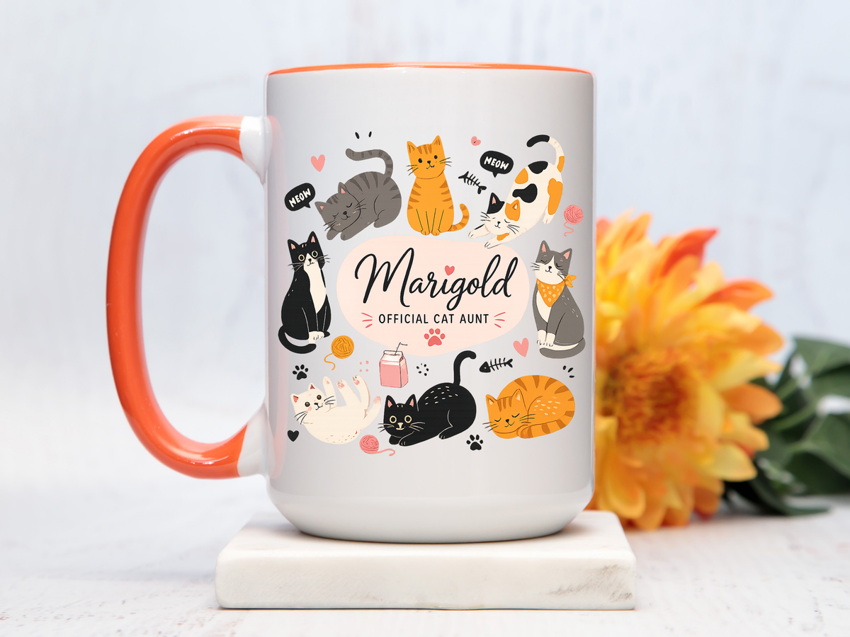 Personalized Cat Aunt Coffee Mug, Custom Cat Mom Style Mug with Name, Official Cat Aunt Gift, Cat Lover Coffee Cup, Pet Owner Mug