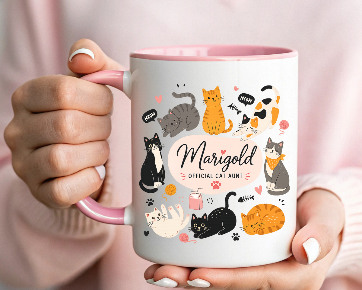 Personalized Cat Aunt Coffee Mug, Custom Cat Mom Style Mug with Name, Official Cat Aunt Gift, Cat Lover Coffee Cup, Pet Owner Mug