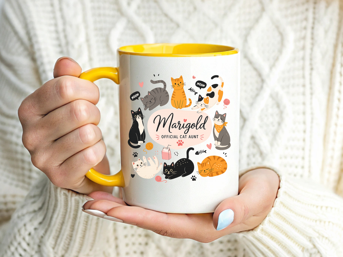 Personalized Cat Aunt Coffee Mug, Custom Cat Mom Style Mug with Name, Official Cat Aunt Gift, Cat Lover Coffee Cup, Pet Owner Mug