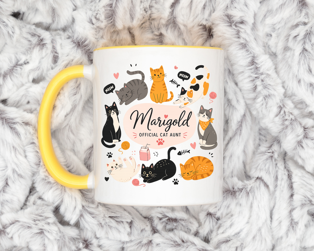Personalized Cat Aunt Coffee Mug, Custom Cat Mom Style Mug with Name, Official Cat Aunt Gift, Cat Lover Coffee Cup, Pet Owner Mug