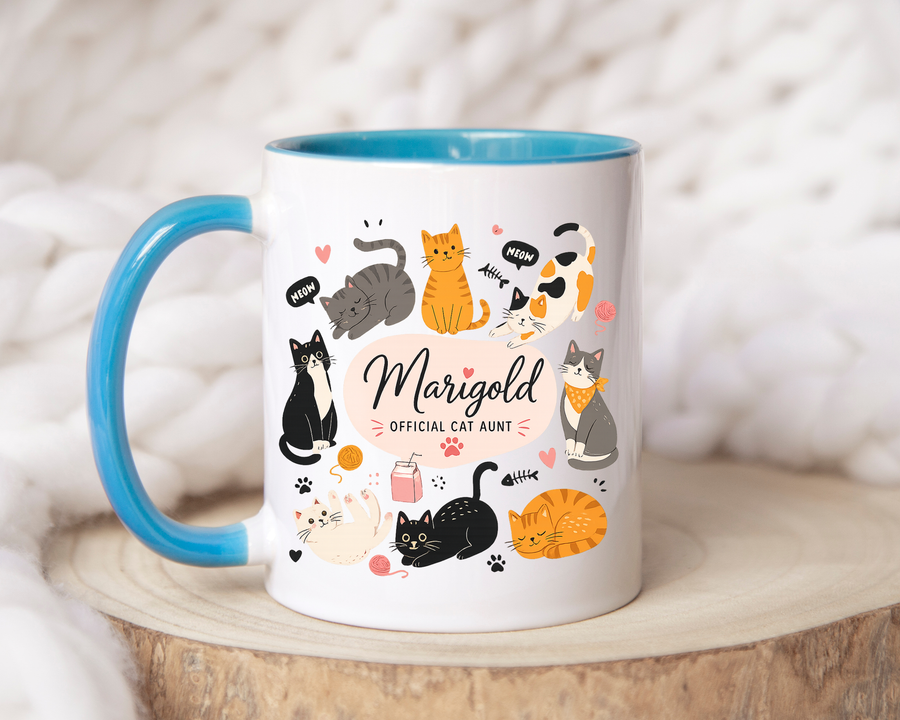 Personalized Cat Aunt Coffee Mug, Custom Cat Mom Style Mug with Name, Official Cat Aunt Gift, Cat Lover Coffee Cup, Pet Owner Mug