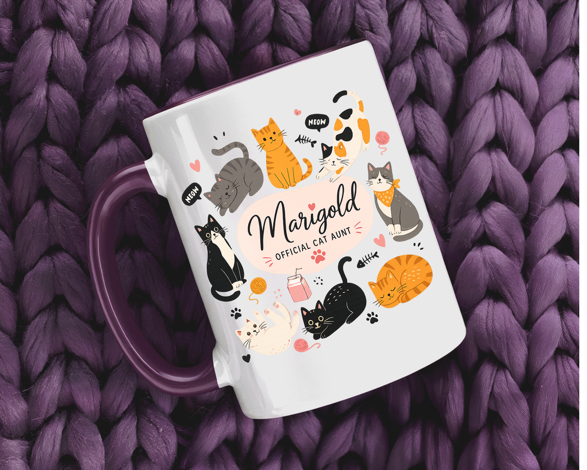 Personalized Cat Aunt Coffee Mug, Custom Cat Mom Style Mug with Name, Official Cat Aunt Gift, Cat Lover Coffee Cup, Pet Owner Mug