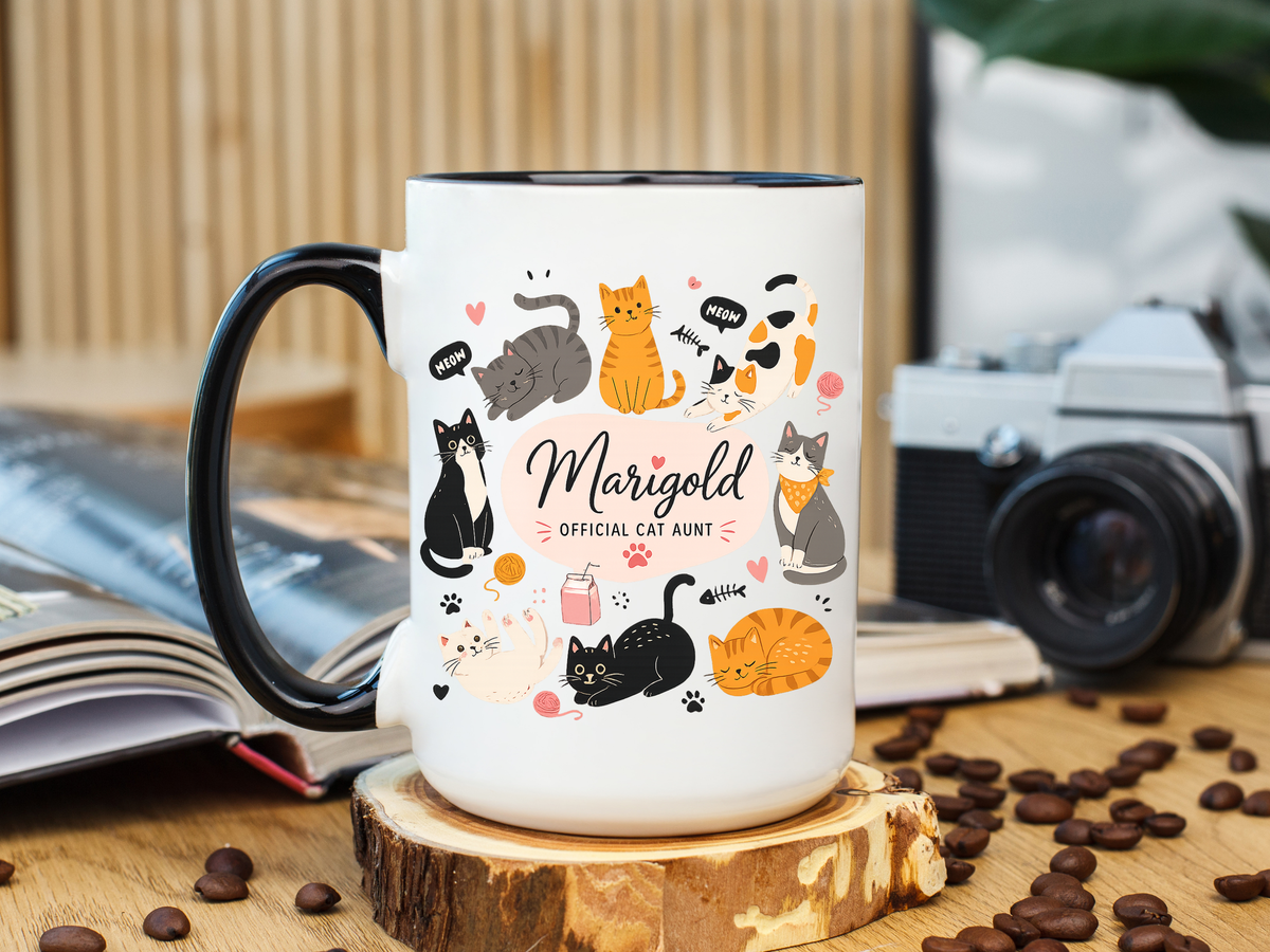 Personalized Cat Aunt Coffee Mug, Custom Cat Mom Style Mug with Name, Official Cat Aunt Gift, Cat Lover Coffee Cup, Pet Owner Mug