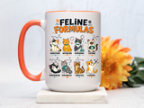 Funny Cat Science Coffee Mug, Feline Formulas Cat Lover Mug, Chemistry Cat Gift, Nerdy Cat Mom Cup for Scientists & Students