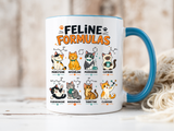 Funny Cat Science Coffee Mug, Feline Formulas Cat Lover Mug, Chemistry Cat Gift, Nerdy Cat Mom Cup for Scientists & Students