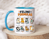 Funny Cat Science Coffee Mug, Feline Formulas Cat Lover Mug, Chemistry Cat Gift, Nerdy Cat Mom Cup for Scientists & Students