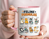 Funny Cat Science Coffee Mug, Feline Formulas Cat Lover Mug, Chemistry Cat Gift, Nerdy Cat Mom Cup for Scientists & Students