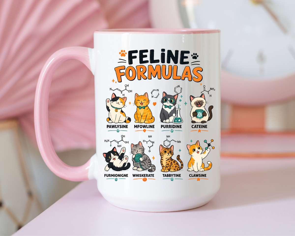 Funny Cat Science Coffee Mug, Feline Formulas Cat Lover Mug, Chemistry Cat Gift, Nerdy Cat Mom Cup for Scientists & Students