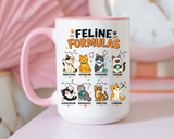 Funny Cat Science Coffee Mug, Feline Formulas Cat Lover Mug, Chemistry Cat Gift, Nerdy Cat Mom Cup for Scientists & Students