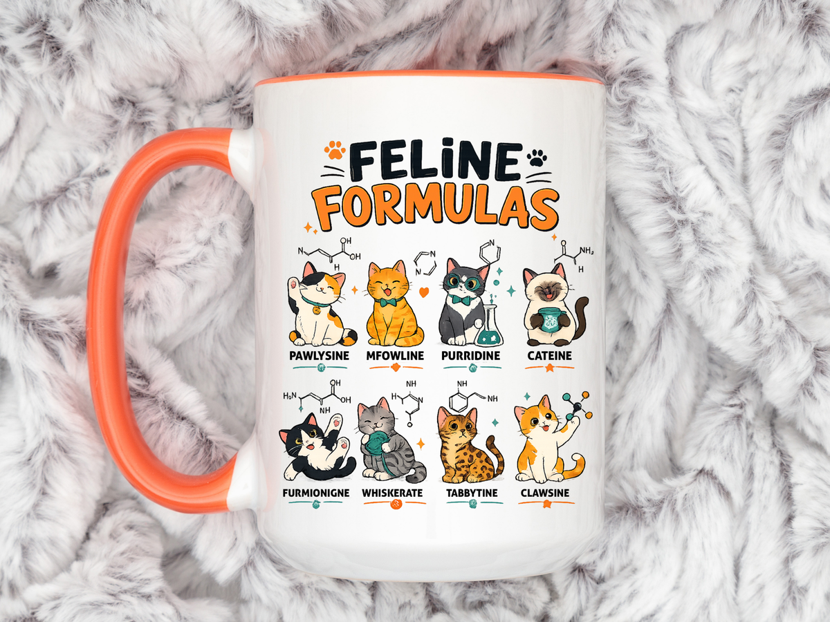 Funny Cat Science Coffee Mug, Feline Formulas Cat Lover Mug, Chemistry Cat Gift, Nerdy Cat Mom Cup for Scientists & Students