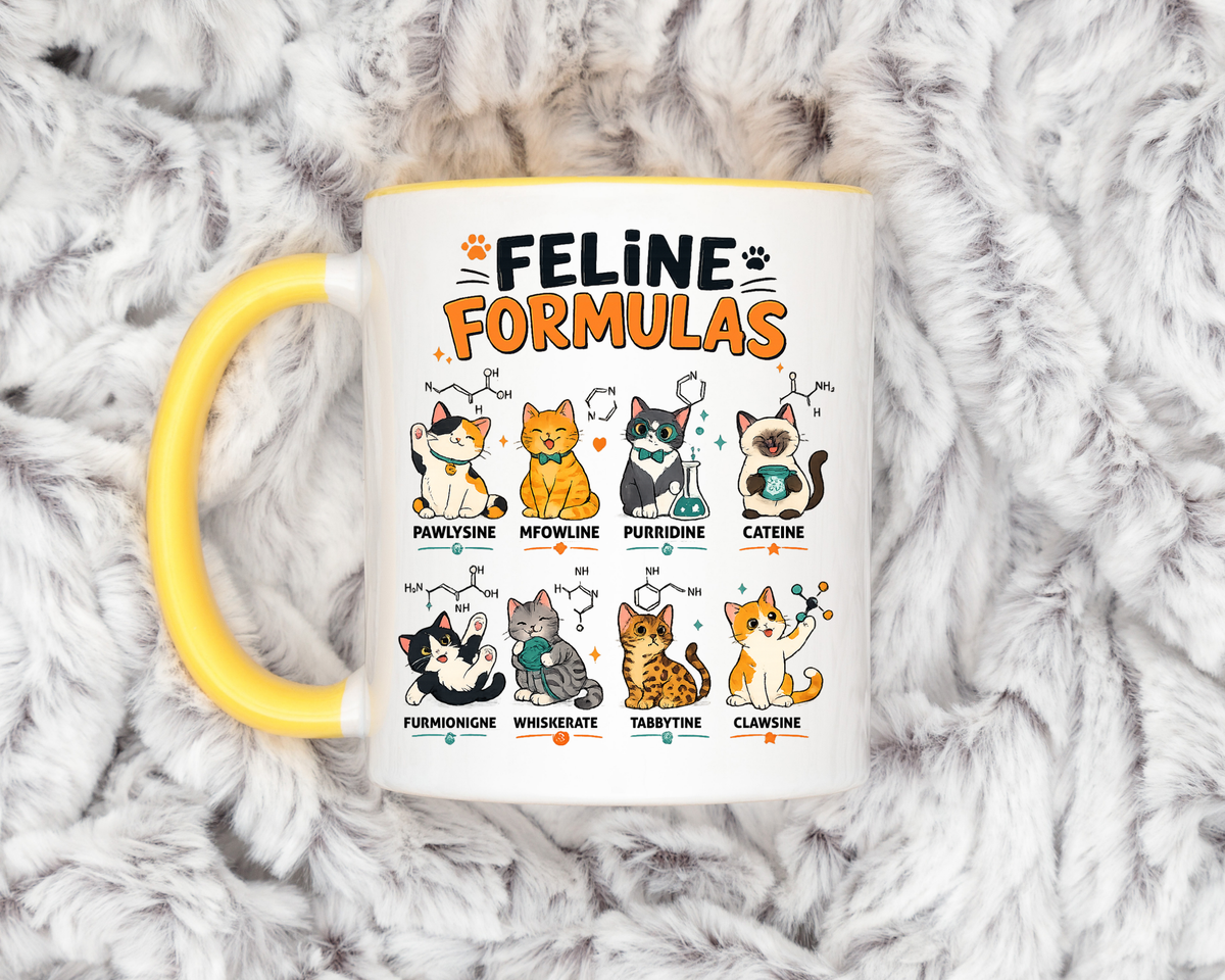 Funny Cat Science Coffee Mug, Feline Formulas Cat Lover Mug, Chemistry Cat Gift, Nerdy Cat Mom Cup for Scientists & Students
