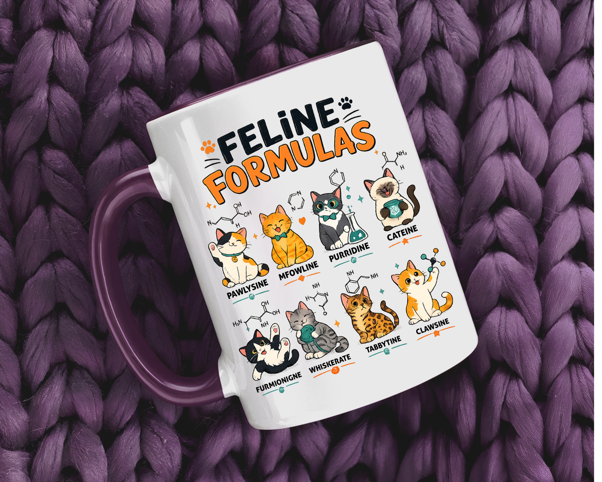 Funny Cat Science Coffee Mug, Feline Formulas Cat Lover Mug, Chemistry Cat Gift, Nerdy Cat Mom Cup for Scientists & Students