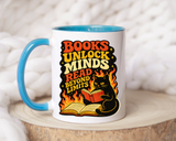 Book Lover Cat Coffee Mug, Reading Cat Mug for Bookworms, Literary Gift for Readers, Librarian Teacher Cup, Books Unlock Minds