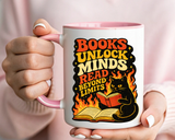 Book Lover Cat Coffee Mug, Reading Cat Mug for Bookworms, Literary Gift for Readers, Librarian Teacher Cup, Books Unlock Minds