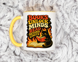 Book Lover Cat Coffee Mug, Reading Cat Mug for Bookworms, Literary Gift for Readers, Librarian Teacher Cup, Books Unlock Minds