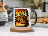 Book Lover Cat Coffee Mug, Reading Cat Mug for Bookworms, Literary Gift for Readers, Librarian Teacher Cup, Books Unlock Minds