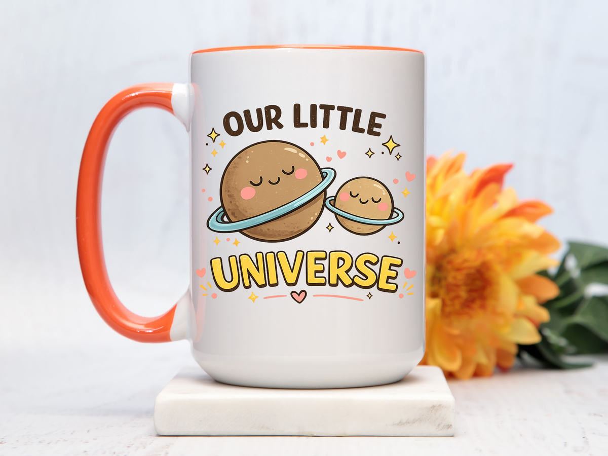Cute Planet Family Mug, Our Little Universe Coffee Mug, Parent Child Gift, New Mom Mug, Space Lover Family Cup, Baby Shower Gift