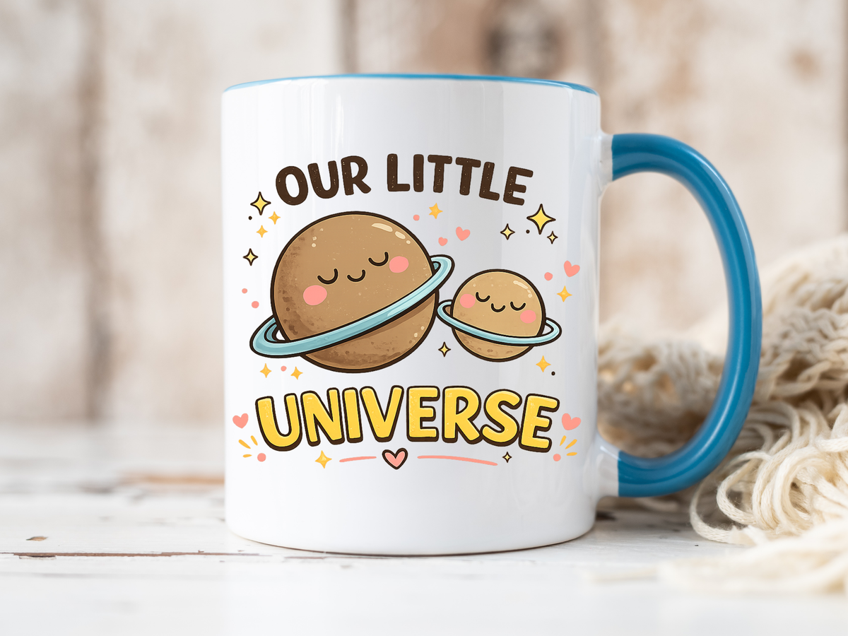 Cute Planet Family Mug, Our Little Universe Coffee Mug, Parent Child Gift, New Mom Mug, Space Lover Family Cup, Baby Shower Gift