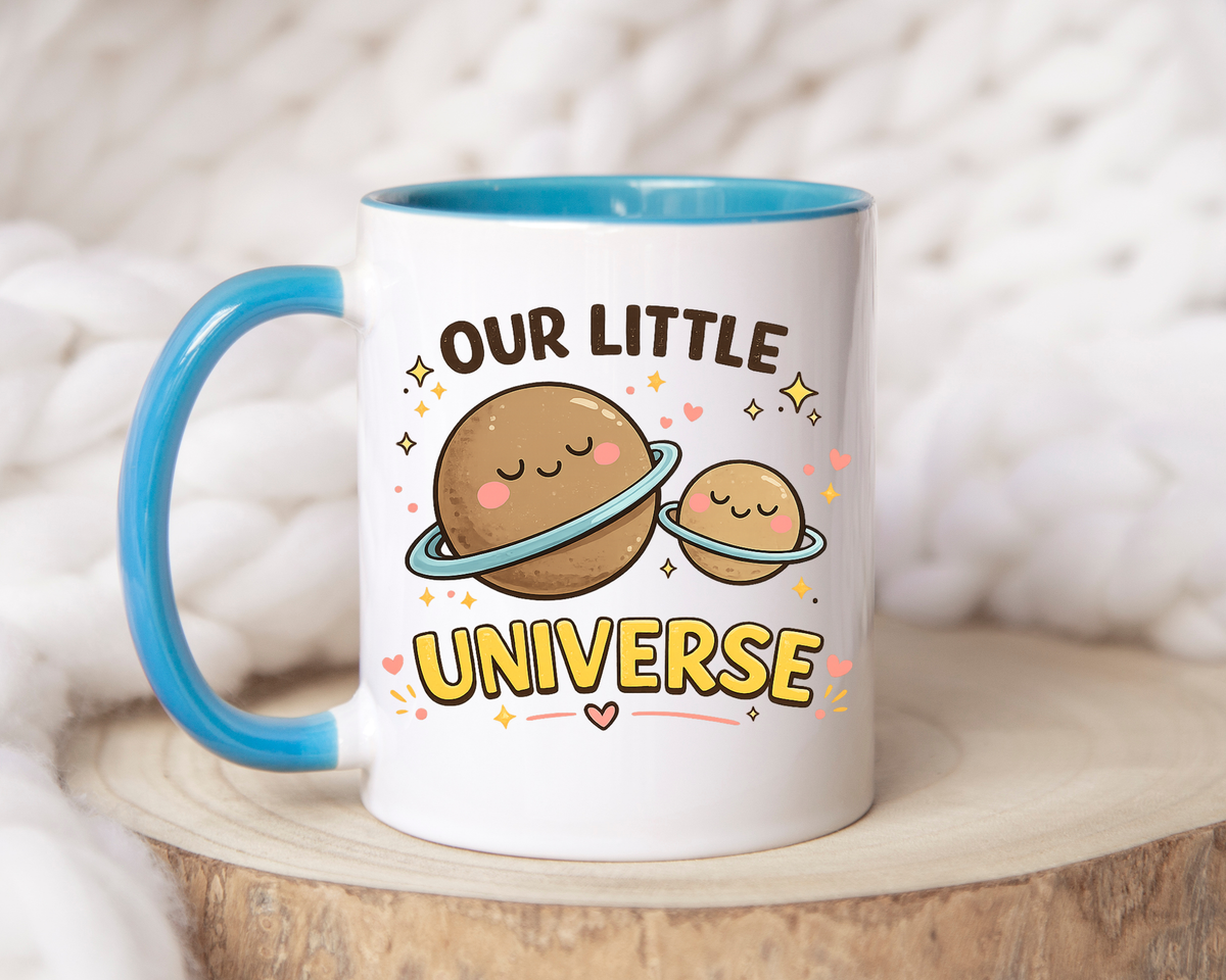 Cute Planet Family Mug, Our Little Universe Coffee Mug, Parent Child Gift, New Mom Mug, Space Lover Family Cup, Baby Shower Gift