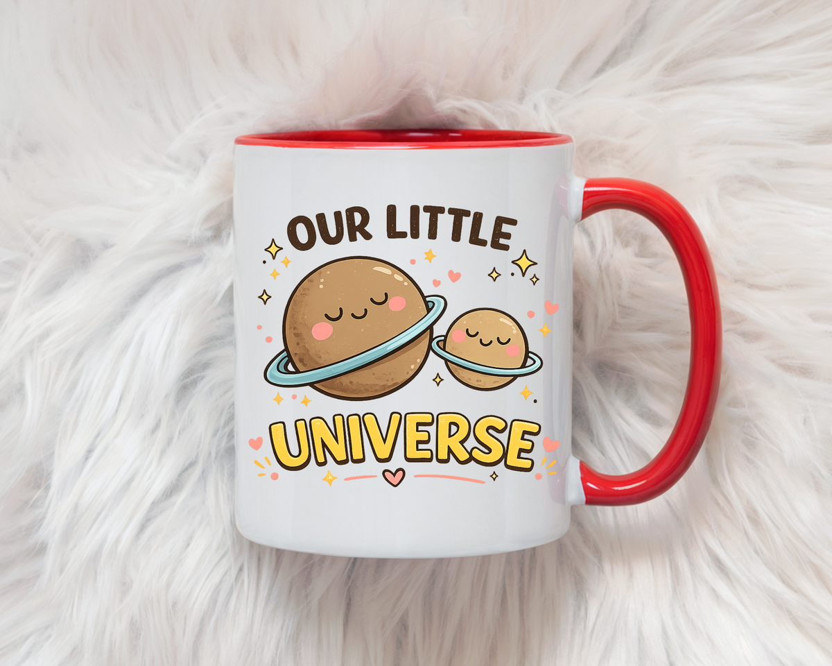 Cute Planet Family Mug, Our Little Universe Coffee Mug, Parent Child Gift, New Mom Mug, Space Lover Family Cup, Baby Shower Gift