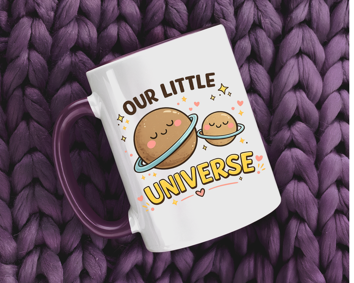 Cute Planet Family Mug, Our Little Universe Coffee Mug, Parent Child Gift, New Mom Mug, Space Lover Family Cup, Baby Shower Gift