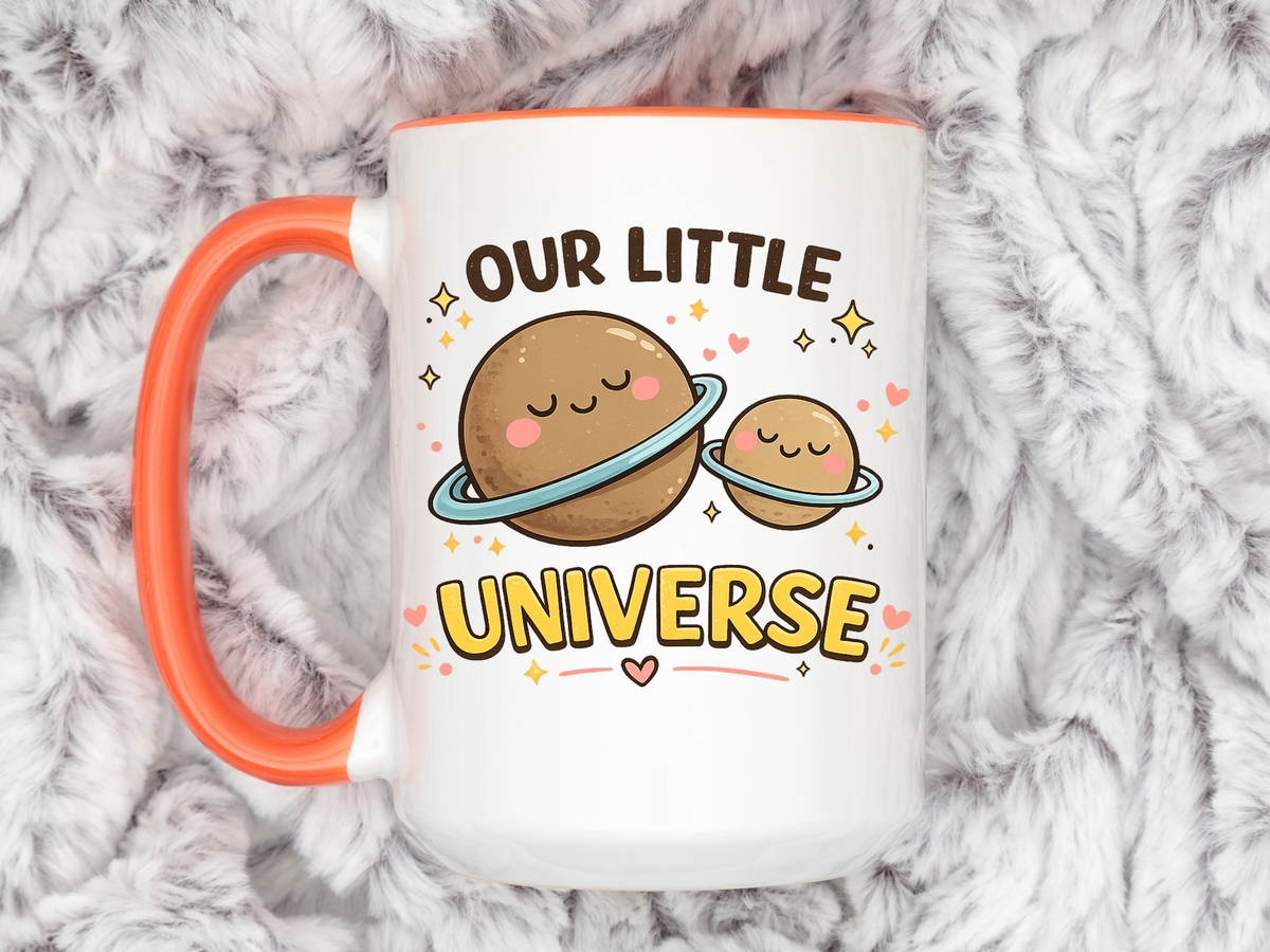 Cute Planet Family Mug, Our Little Universe Coffee Mug, Parent Child Gift, New Mom Mug, Space Lover Family Cup, Baby Shower Gift