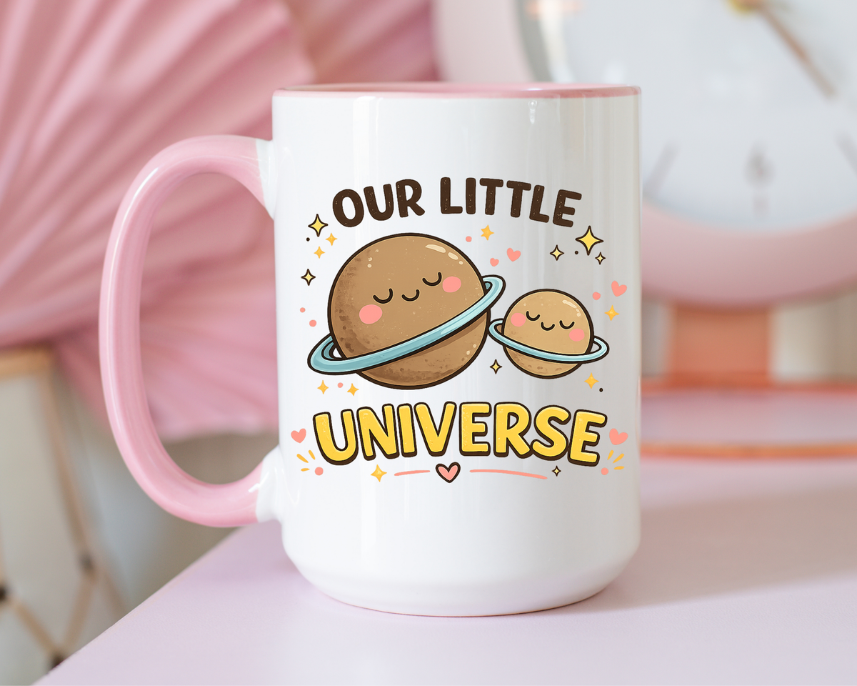 Cute Planet Family Mug, Our Little Universe Coffee Mug, Parent Child Gift, New Mom Mug, Space Lover Family Cup, Baby Shower Gift