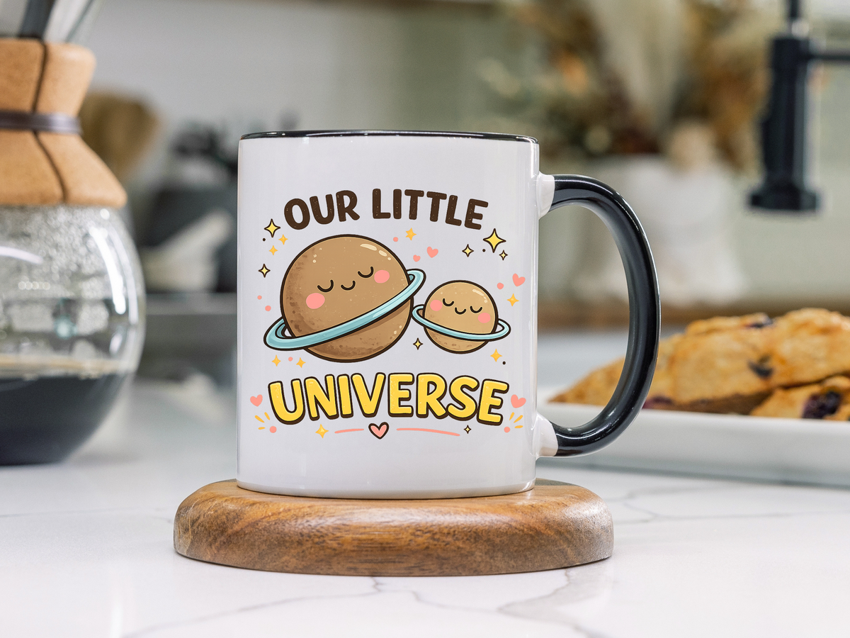 Cute Planet Family Mug, Our Little Universe Coffee Mug, Parent Child Gift, New Mom Mug, Space Lover Family Cup, Baby Shower Gift