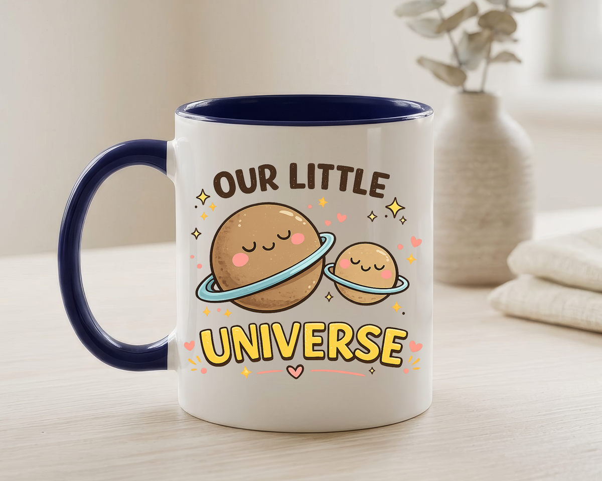 Cute Planet Family Mug, Our Little Universe Coffee Mug, Parent Child Gift, New Mom Mug, Space Lover Family Cup, Baby Shower Gift